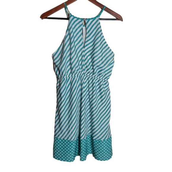 Ya Los Angeles Aqua Green/White Striped Dress - Size L - Picture 2 of 5